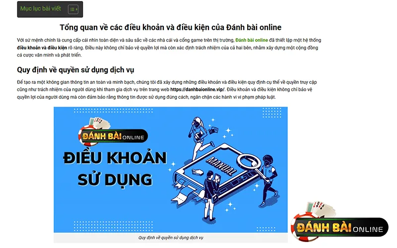 Điều khoản đăng ký cổng game đánh bài