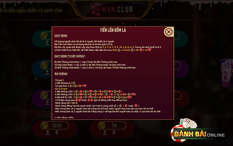 Hệ thống game đánh bài online tại MANCLUB với giao diện đẹp mắt