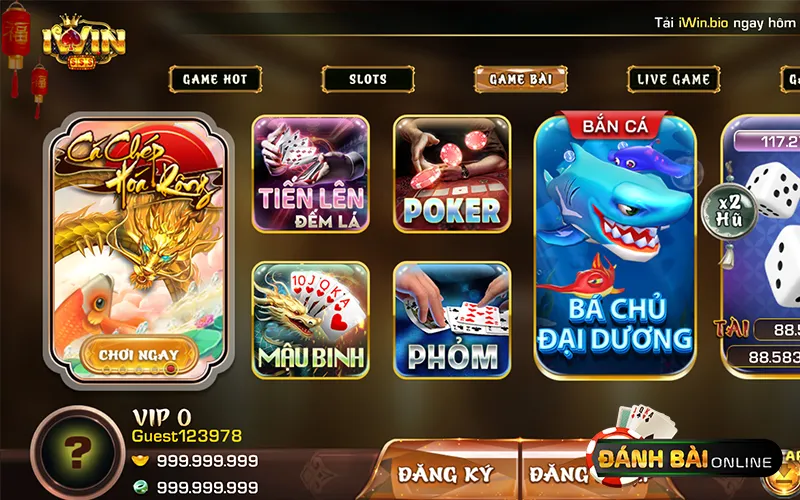 Giao diện IWIN Club với danh sách game nổi bật